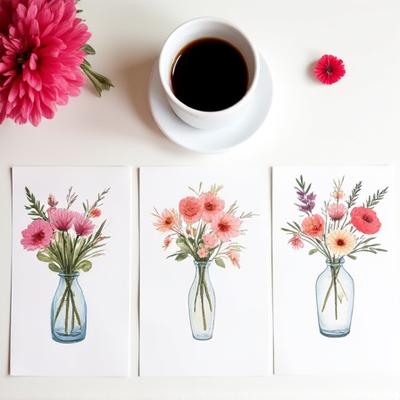 Skitsebog med blomsterdesigns og farveprøver